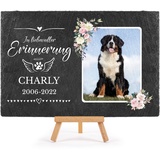 PfotenSchild Schieferplatte Gedenktafel für Hund & Katze - mit Foto und Name Bedrucken - In liebevoller Erinnerung - Tiergrabstein, wetterfest - Schiefertafel 20x30cm I personalisiert