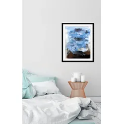 queence Bild »Aquarellfarben Kunst«, Abstrakt-Kunst-Figuren-Modern-Gemälde, (1 St.), HD Premium Poster-Druck inkl. Holzrahmen queence Farbe Rahmen: schwarz + Farbe Bild(er): blau