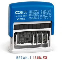 COLOP Datumstempel mit Text Mini-Info-Dater S120/WD selbstfärbend blau rot