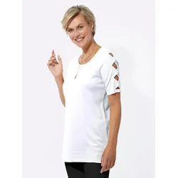 Rundhalsshirt CLASSIC BASICS "Longshirt", Damen, Gr. 50, weiß, 100% Baumwolle, Rundhals, Kurzarm, Shirts