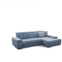 Cavadore Schlafsofa Mistrel mit XL-Longchair, Ecksofa mit leichter Fleckentfernung dank Soft Clean, geeignet für Haushalte mit Kindern, Haustieren, 273 x 77 x 173, blau