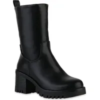 VAN HILL Damen Klassische Stiefeletten Blockabsatz Profilsohle Trendy Schuhe