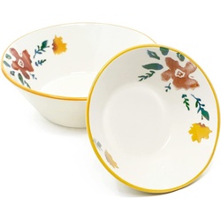 Lashuma Servierschüssel Blütenfest, Keramik, (Set, 2-tlg), 1x Salatschüssel Ø 23,5 cm, 1x Obstschale Ø 18,5 cm weiß