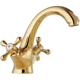 Traditioneller viktorianischer integrierter Waschbecken-Wasserhahn, Vintage-Badezimmer-Wasserhahn mit doppeltem Kreuzgriff, Gold