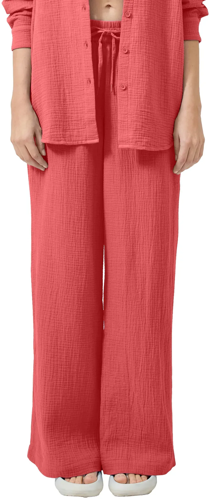 Stoffhose QS, Damen, Gr. 38, N-Gr, rot, Web, Obermaterial: 100% Baumwolle, unifarben, lässig geschnitten, Hosen Stoffhose, Weite Sommerhose mit Kordelzug