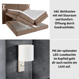 Collection AB Boxspringbett COLLECTION AB "Copenhagen", braun (mittelbraun), B:231cm L:215cm, Holzwerkstoff, Spanplatte, Komplettbetten, Boxspringbett, inklusive Bettkasten, Topper, wahlweise mit LED-Beleuchtung