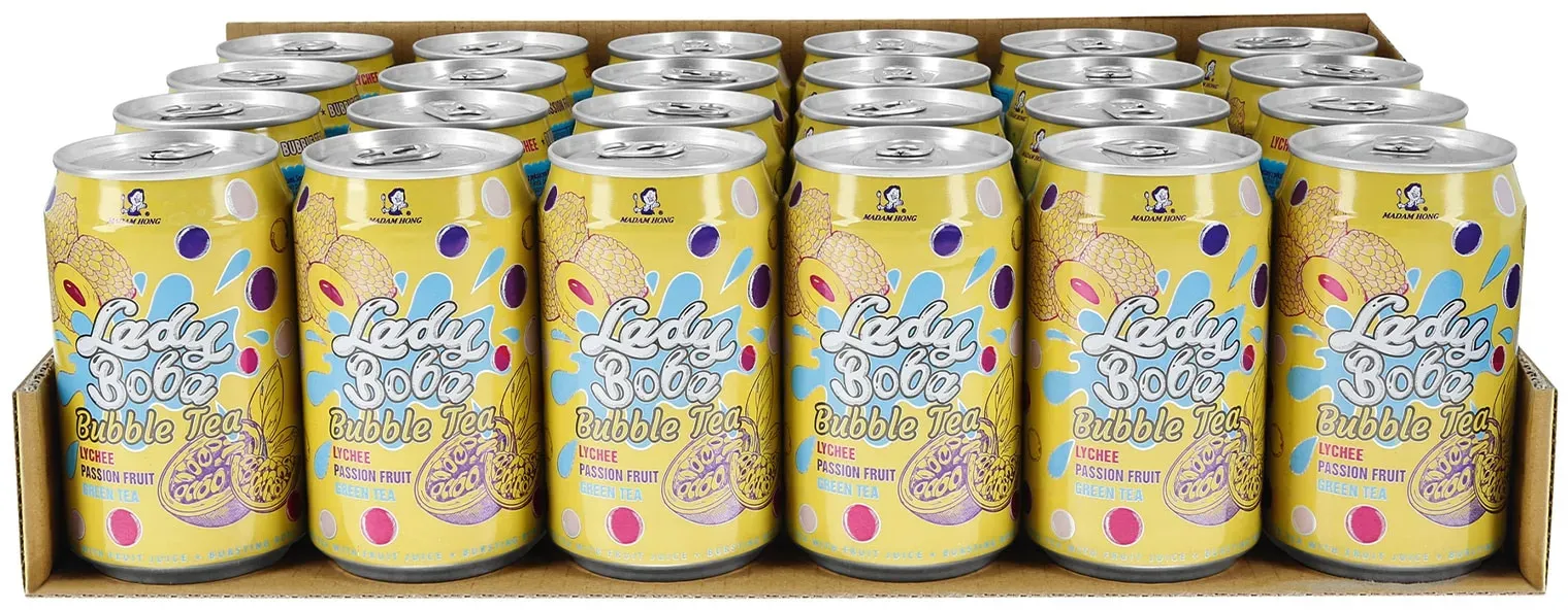 Lady Boba Bubble Tea Litschi - Passionsfrucht Iced Tea 320ml, 24er Pack