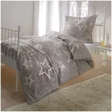 BettwarenShop Biber Bettwäsche Sterne Taupe 155 x 220 cm + 80 x 80 cm