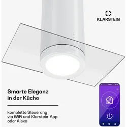 Klarstein Beretta Premium Inselabzugshaube App Ab-/Umluft 544m3/h LED Aktivkohlefilter Weiß