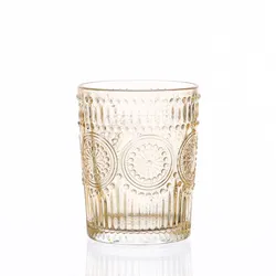 Trinkglas Vintage mit Blumenmuster - Glas - 280ml - H: 10cm - Bohostil - gelb