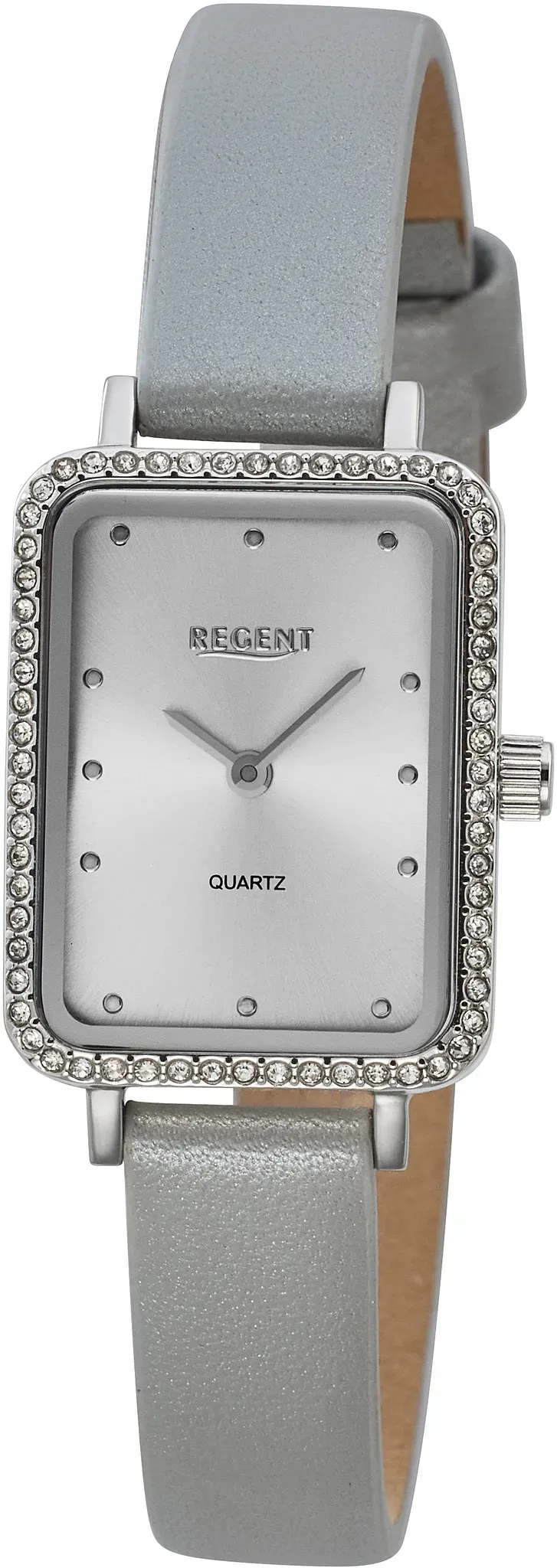 Quarzuhr REGENT, hellgrau, Armbanduhren, Damen, Quarzuhr, Armbanduhr, Damenuhr, Lederarmband, analog, Glassteine