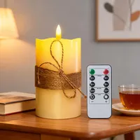 Koelaa Echtwachs LED Kerze mit Juteseil & Fernbedienung (Batteriebetrieben) - Realistischer Flammeneffekt - Flammenlose Kerze für Weihnachtsdeko, Adventskranz, Tischdeko & Wohnzimmer - Elfenbein