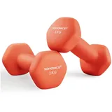 SONGMICS Kurzhantel Hanteln, (2er Set Neopren-Beschichtung, Hantelset, Kurzhanteln, Hexagon), 1KG-2KG-3KG-4KG-5KG Krafttraining, Workout, Fitnesstraining orange 2 x 1 kg