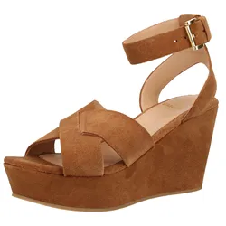 SANSIBAR Damen Sandalette Echtleder Wedges mit Knöchelriemen Sommer-Schuhe 1047792 Braun - 40