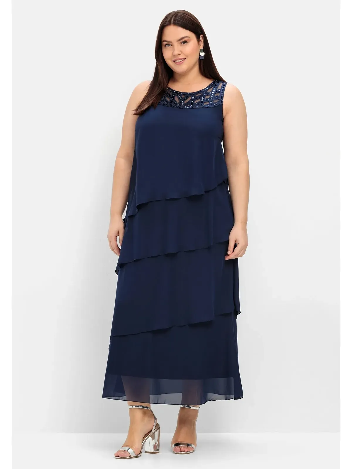 Abendkleid SHEEGO "Große Größen" Gr. 54, Normalgrößen, blau (marine) Damen Kleider Lange