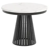 MEBLINI Esstisch Rund Ausziehbar aus Metall - 100-176x76cm - CONEY - Weiß Marmor/Schwarz Matt - Loft - Esszimmertisch Modern - Küchentisch - Ausz... - Weiß
