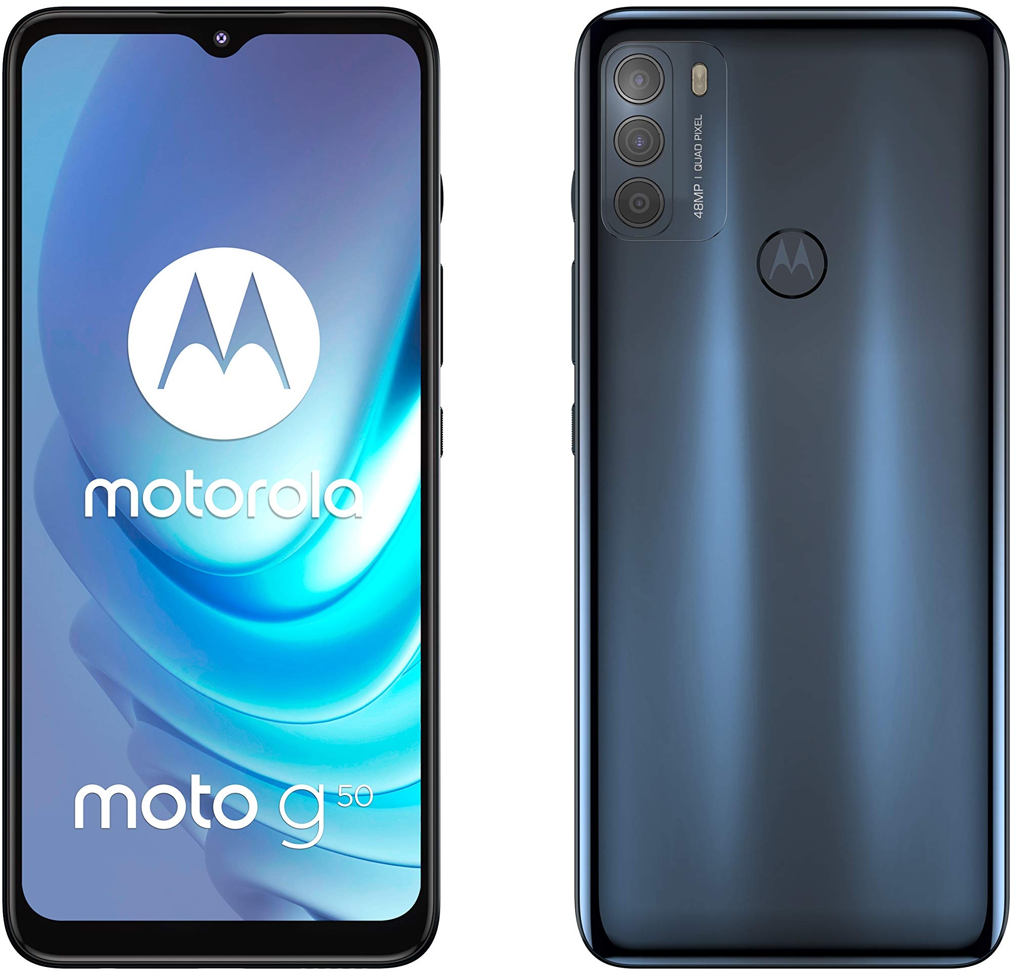 Motorola Smartphones Moto g50 (6,5 Zoll Max Vision HD+, Qualcomm Snapdragon 480 2.0 GHz Octa-Core, 48 MP Triple Kamera, 5000 mAh Akku, Dual-SIM, 4/64 GB, Android 11), Stahlgrau