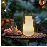 Spetebo LED Tischlampe mit Lederband konisch rund - 20 x 14 cm - Garten Tisch Leuchte mit Timer