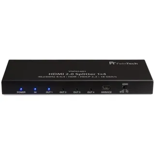 FeinTech HDMI-Splitter VSP01401 HDMI 2.0 Splitter 1x4, Downscaler, EDID-Management schwarz