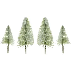 Deko Baum 8x8-14cm Kunststoff Bäumchen mit Clip beschneit 4er Set