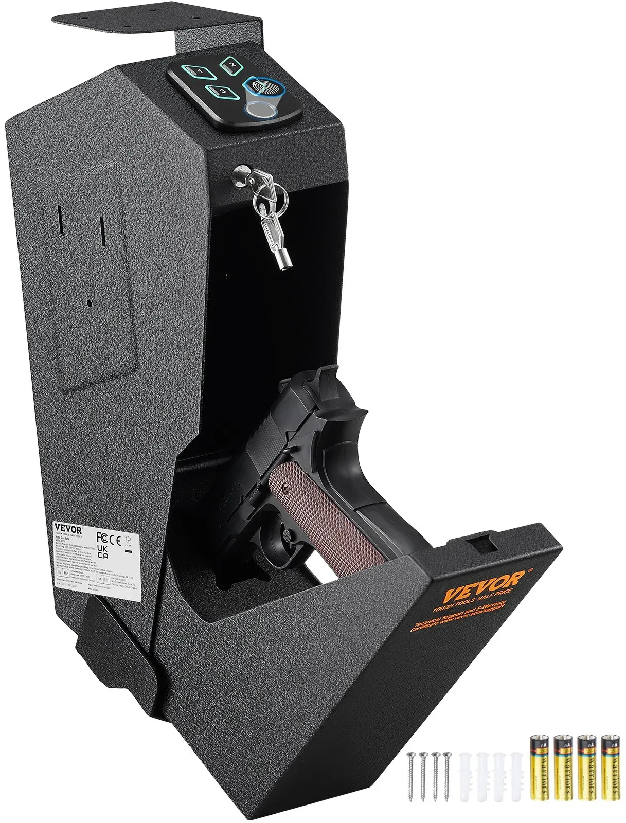 VEVOR montierter Waffentresor für Pistolen, biometrischer Waffentresor, 3 Zugangsmöglichkeiten für 1 Pistole