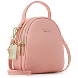 PORRASSO Mini Rucksack Damen Mode Handtasche Mädchen Wasserdicht Umhängetasche mit Kopfhörerloch Leder Daypack Reise Dating Kleiner Rucksäcke Rosa
