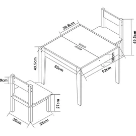 [en.casa] Kindersitzgruppe Smedjebacken Kiefer 1 x Tisch und 2 x Stuhl weiß