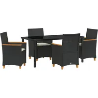 vidaXL 5-teiliges Gartenset mit Kissen, Schwarz Poly-Rattan