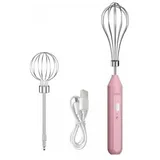 (rosa) Tragbarer Mini-akku-elektrohandmixer, Wiederaufladbarer Handmixer Mit Zwei Edelstahlrührern