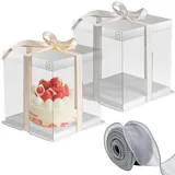 LEKEFETO 2 Stück Tortenschachtel Tortenkarton Tortenbox:Geschenkbox Durchsichtig 30 * 30 * 25cm Doppelschicht, Transparente Kuchenbehälter mit Sockel und Band für Geburtstag Dessert