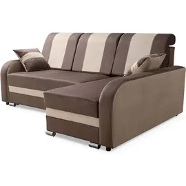 Sonstige Verlage Robin BARI Ecksofa mit Schlaffunktion, mit Schlaffunktion, Schlafsofa mit Bettkasten und Kissen, Freistehende Eckcouch in L-Form Rechts (Rabbit) - Braun