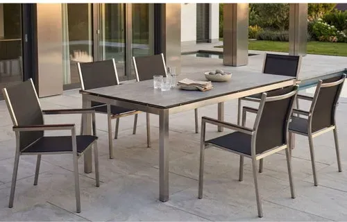 Stern Gartenmöbel-Set 7-tlg. mit Tisch Classic 200x100 cm und Stapelsessel Polaris