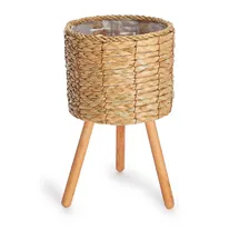 Paco Home Blumentopf Übertopf Natur, Rattan Set mit Folieneinsatz Pflanzentopf Auslaufsicher Groß für Zimmerpflanzen, Farbe:Natur, Sets:3pcs Set/Design 2