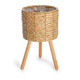 Paco Home Blumentopf Übertopf Natur, Rattan Set mit Folieneinsatz Pflanzentopf Auslaufsicher Groß für Zimmerpflanzen, Farbe:Natur, Sets:3pcs Set/Design 2