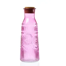Glaskaraffe Vintage Boho Blumenmuster Tee Saft Wasser Kanne 1l lila