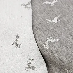 Halbleinen-Jacquard "Hirsch", graphit/natur