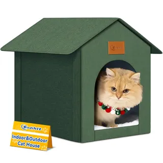 Outdoor Katzenhaus Outdoor Katzenhaus Feral Cat Outdoor Wasserdicht Katzenhaus für Outdoor/Indoor Katzen, Isoliertes Katzenhaus für Winter mit gemütlichem Kissen, Einfach zu montieren, Olivgrün