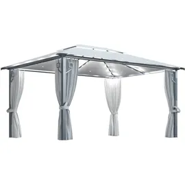 vidaXL Pavillon mit Vorhängen & LED-Lichterkette 4 x 3 m Creme Alu