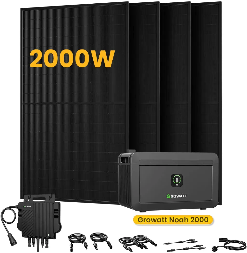 Growatt NOAH 2000 Batteriespeicher für Balkonkraftwerke, mit 4 x 500W Bifaziale Solarmodule,by Powerness - Growatt NOAH 2000 2048Wh + 800W Wechselrichter / Selbstabholung