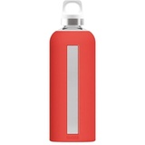 Sigg Star Scarlet Trinkflasche (0.5 L), schadstoffreie und auslaufsichere Trinkflasche, hitzebeständige Trinkflasche aus Glas mit Silikonhülle