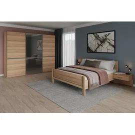 Musterring Schlafzimmer-Set MUSTERRING "Sorrent, Kleiderschrank, Bett & Nachtkommoden, teilmassiv Eiche", braun, Schrank 300cm Breit / 236cm Hoch + ohne Matratze, B/H: 180cm x 200cm, Schrank 300cm Breit / 236cm Hoch, Glas, Hartfaserplatte, Holz teilmassiv,