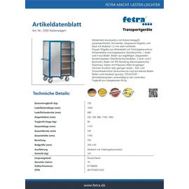 FETRA Kastenwagen 5592 mit ALU-Wänden - Tragkraft 750kg TPE-Reifen