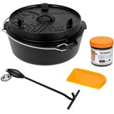 Petromax Feuertopf ft6t Einsteiger-Set - Dutch Oven mit planem Boden inklusive Deckelheber, Pflegepaste und Schaber - für alle Grillarten und offenes Feuer - 5,5 Liter