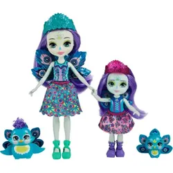 MATTEL HCF83 Enchantimals Patter Peacock und kleine Schwester 15 cm und 10 cm und 2 Tierfiguren