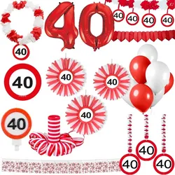40. Geburtstag Verkehrsschild Partyset Party Dekoration Geburtstag Jubiläum weiss rot Zahl