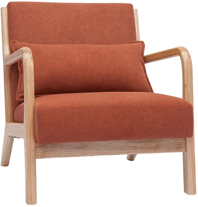 Fauteuil scandinave en tissu effet velours terre brûlée et bois clair massif DERRY