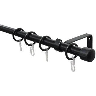 GARDINIA Gardinenstangen Set 1-läufig Cap Schwarz ausziehbar