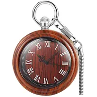 Tiong Klassische Holz Quarz Taschenuhr Open Face Design Handgemachte Bambus Holz Anhänger Väter Tag Geburtstagsgeschenke