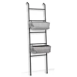 Zeller Leiter-Regal m. 2 Körben, Metall, schwarz/grau«