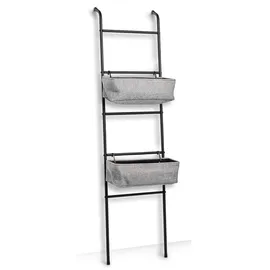 Zeller Leiter-Regal m. 2 Körben, Metall, schwarz/grau«